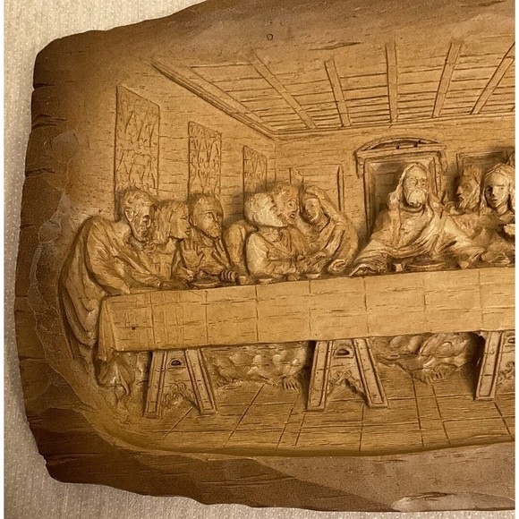 Last Supper Wooden Handmade/Hand Carved Wood Religious Wall Hanging 9” x 6” - Picture 3 of 6